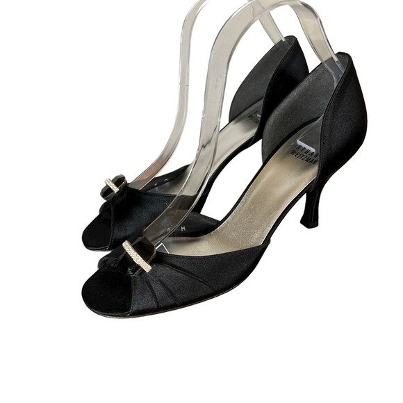 Stuart Weitzman Black Satin Jeweled Pump Heel Stiletto Size 8 - Picture 1 of 9